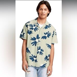 Original Use Mens Green Floral Short Sleeve Button-Down Shirt Size M
